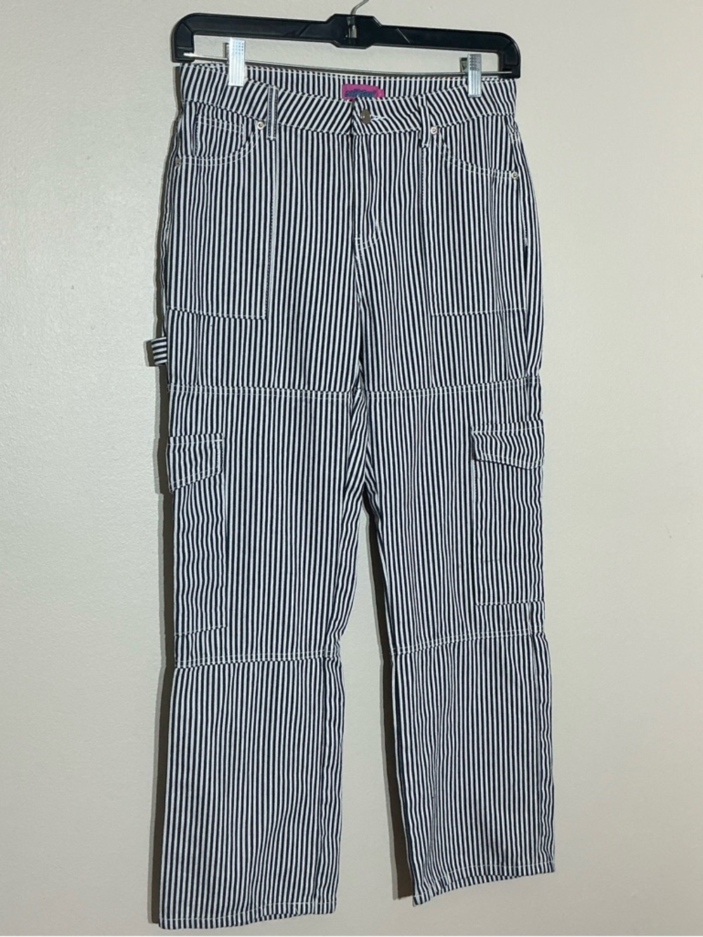 Edikted Large Navy & White Striped Cargo Painter  Pants